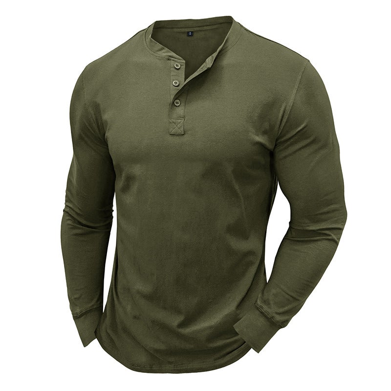 Short-Sleeved Men'S Long-Sleeved T-Shirt Cotton Men'S Bottoming Men'S Henry Top - Image 4