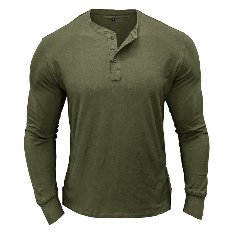Short-Sleeved Men'S Long-Sleeved T-Shirt Cotton Men'S Bottoming Men'S Henry Top - Image 5