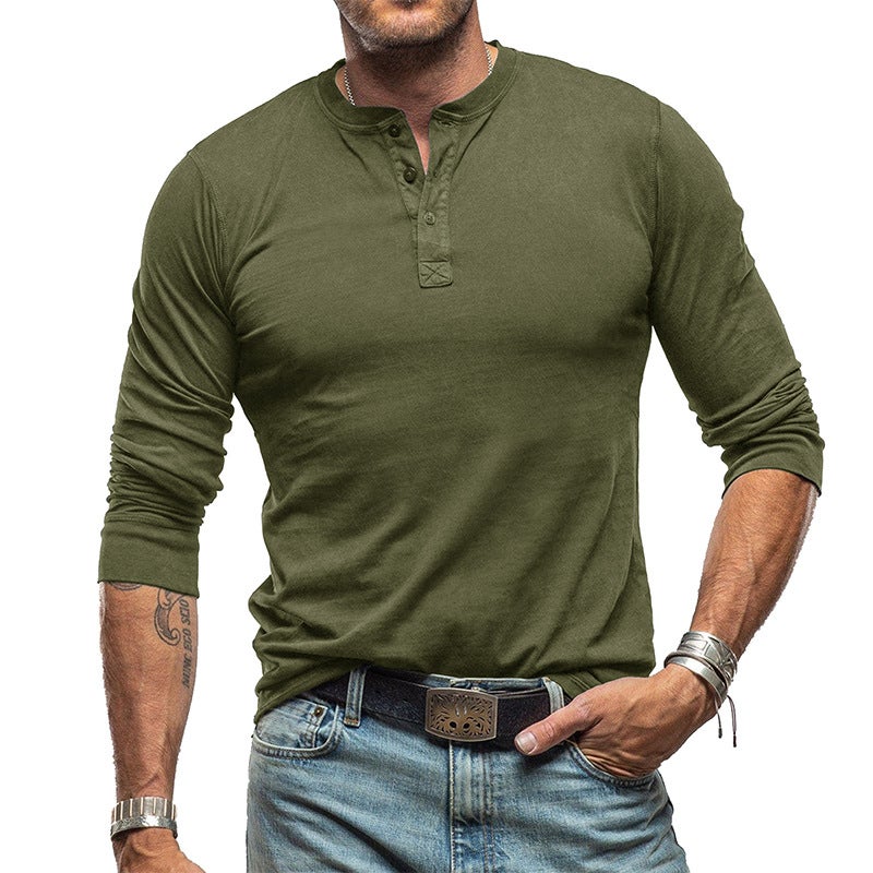 Short-Sleeved Men'S Long-Sleeved T-Shirt Cotton Men'S Bottoming Men'S Henry Top - Image 2