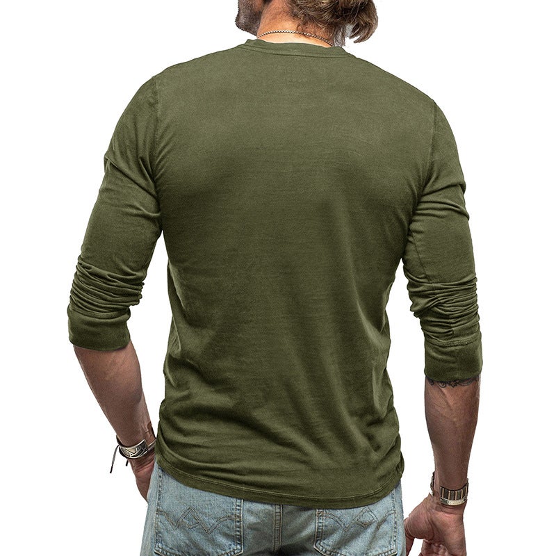 Short-Sleeved Men'S Long-Sleeved T-Shirt Cotton Men'S Bottoming Men'S Henry Top - Image 3