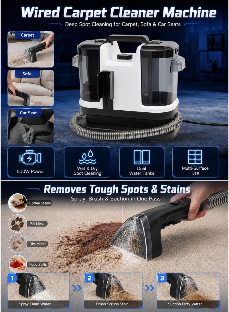 Panda Carpet Cleaner Wired Dry & Wet Cleaner, Removes Tough Spot & Stain, Easy To Use on Multi Surfaces: Sofa, Car And Upholstery 500W Black - Image 2