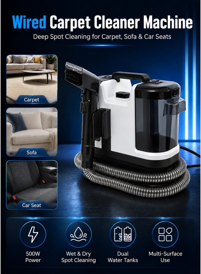 Panda Carpet Cleaner Wired Dry & Wet Cleaner, Removes Tough Spot & Stain, Easy To Use on Multi Surfaces: Sofa, Car And Upholstery 500W Black - Image 1
