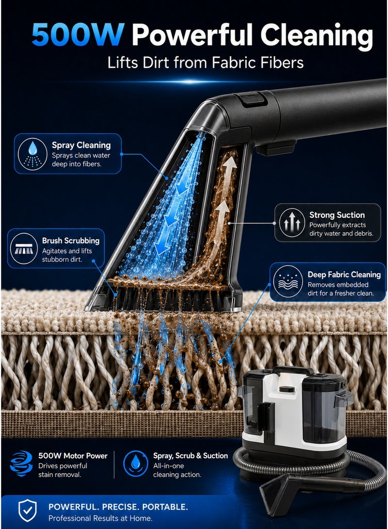 Panda Carpet Cleaner Wired Dry & Wet Cleaner, Removes Tough Spot & Stain, Easy To Use on Multi Surfaces: Sofa, Car And Upholstery 500W Black - Image 3