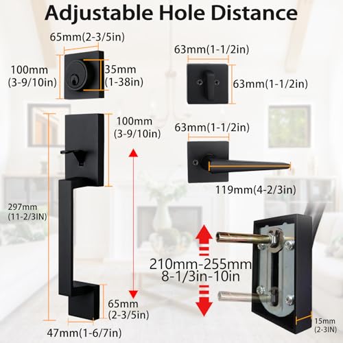 NEWBANG Front Double Door Traditional Style Keyed Entry Door Handleset with Lever Handle in Matte Black,(Keyed and Dummy Set),MDHST2010DB-SET-BR-TMC - Image 2