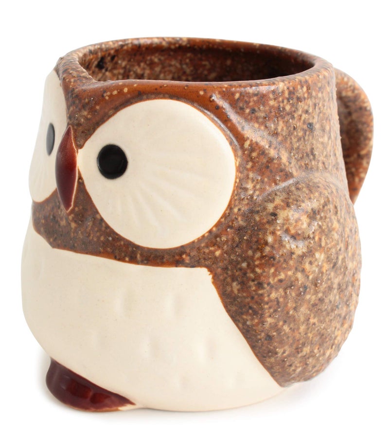 Minoribo Mino ware Japanese Pottery Mug Cup Owl Shape made in Japan (Japan Import) CPM103 (Coffee Brown) - Image 1