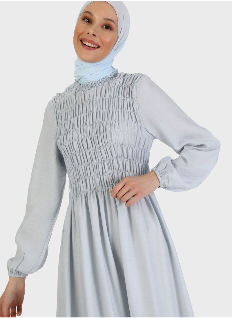 Refka by modanisa - Ruched Tiered Balloon Sleeve Dress - Image 1