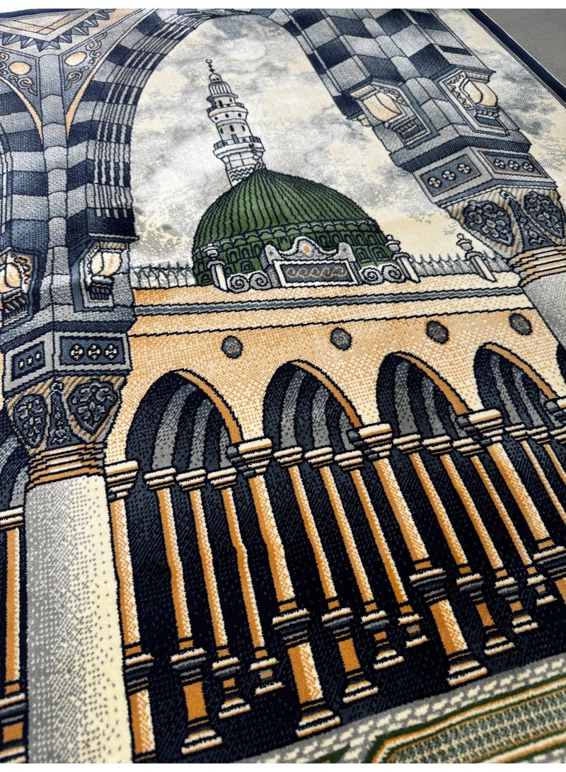 سجادة صلاة فاخرة بتصميم القبة الخضراء بالمدينة المنورة - نسيج إسلامي عالي الجودة - نقش المسجد النبوي الشريف -80x120 - Image 2