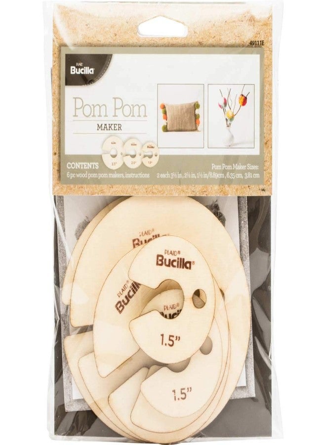 Bucilla 6 Piece Wood Pom Pom Maker, 3 Sizes - Image 1