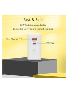 زيون شاحن سريع بقدرة 66 وات مزود بمنفذين، ومنفذ توصيل شاحن USB سريع وشحن سريع ذكي PD25W، مع كابل شاحن سريع USB C بطول 1 متر، وشحن حائط شحن بريطاني لجميع الهواتف المحمولة  - Image 2