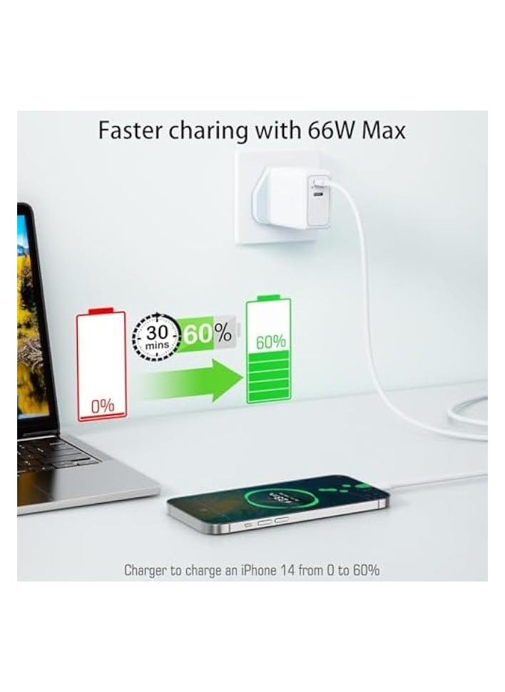 Zhiyun 66W Fast Charger with 2-Ports,USB Fast Charger Plug Port & PD25W Intelligent Quick Charge,With 1M USB C Fast Charger Cable, UK Charge Wall Charging for all mobile  - Image 3