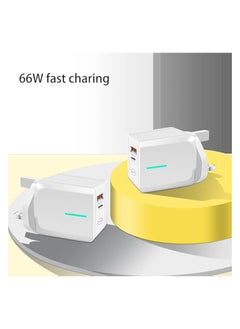 زيون شاحن سريع بقدرة 66 وات مزود بمنفذين، ومنفذ توصيل شاحن USB سريع وشحن سريع ذكي PD25W، مع كابل شاحن سريع USB C بطول 1 متر، وشحن حائط شحن بريطاني لجميع الهواتف المحمولة  - Image 4