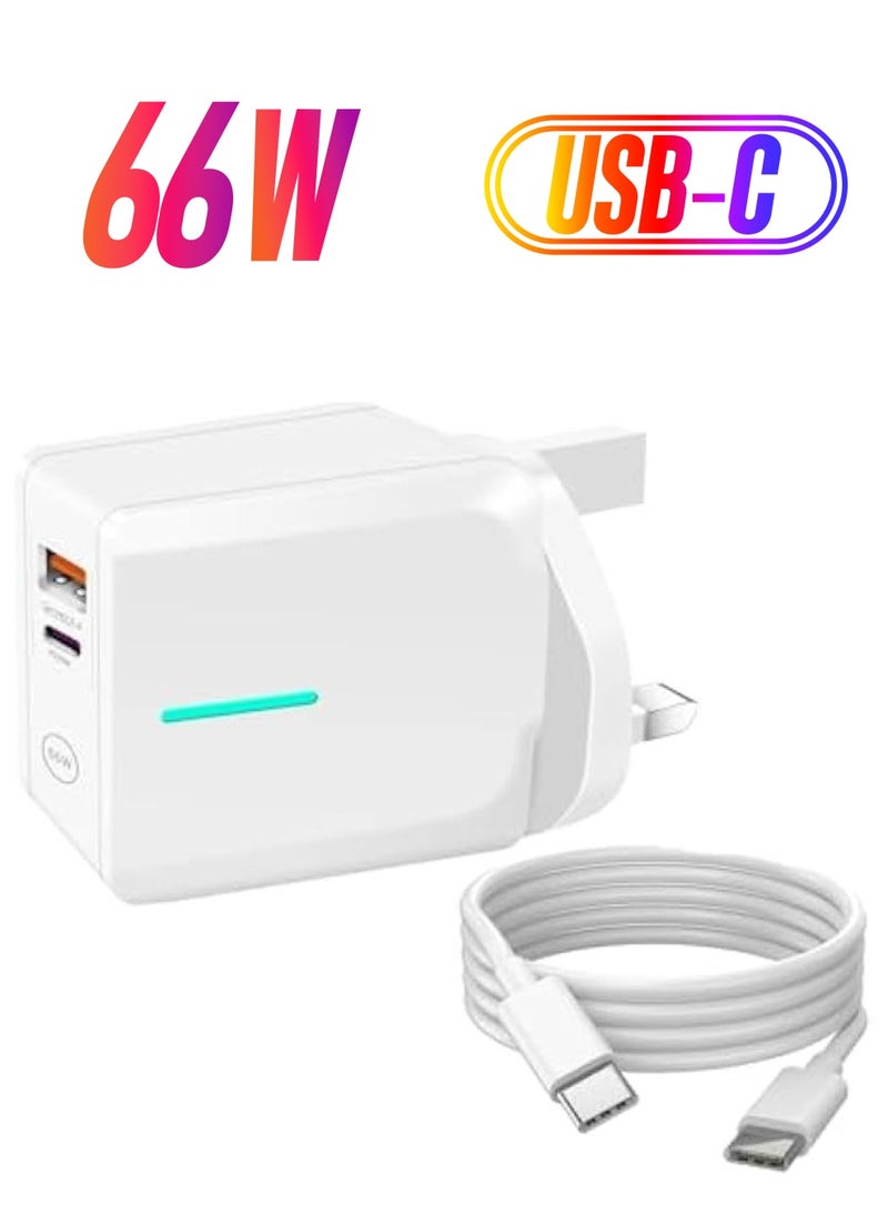 Zhiyun 66W Fast Charger with 2-Ports,USB Fast Charger Plug Port & PD25W Intelligent Quick Charge,With 1M USB C Fast Charger Cable, UK Charge Wall Charging for all mobile  - Image 1