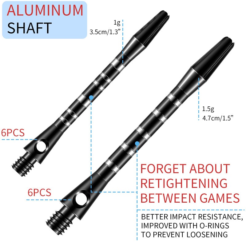 Skylety 30 Pcs Dart Shafts for Steel Tip Medium 2BA Thread Aluminium Alloy Dart Stems 50 mm 53 mm with Rubber Rings Replacement Harrows Dart Accessories and Flights(Classic Style,Multi Colors) - Image 2