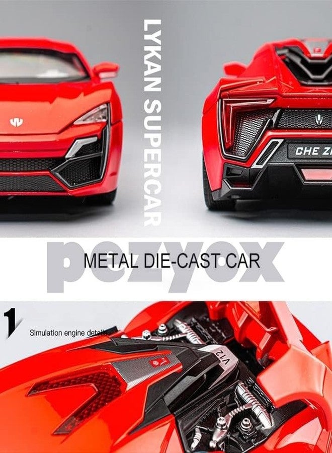 PEZYOX LYKAN HYPERSPORT Sport 1:24 Big Size Diecast Scale Model Alloy Metal Pull Back Toy car for Kids with Openable Doors & Light, Music Toy Vehicle for Kids - Colors as Per Stock (Red) - Image 4