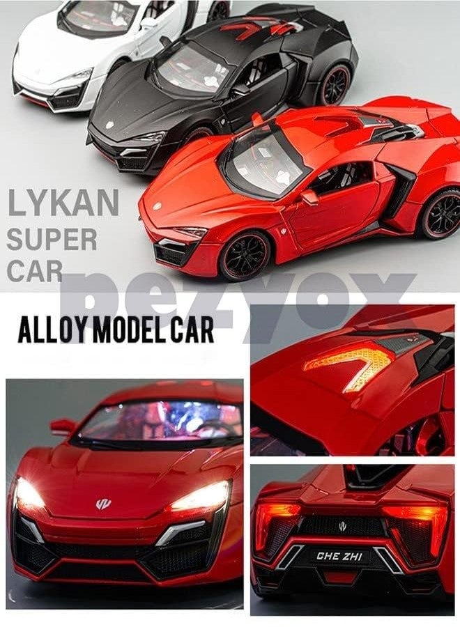 PEZYOX LYKAN HYPERSPORT Sport 1:24 Big Size Diecast Scale Model Alloy Metal Pull Back Toy car for Kids with Openable Doors & Light, Music Toy Vehicle for Kids - Colors as Per Stock (Red) - Image 3