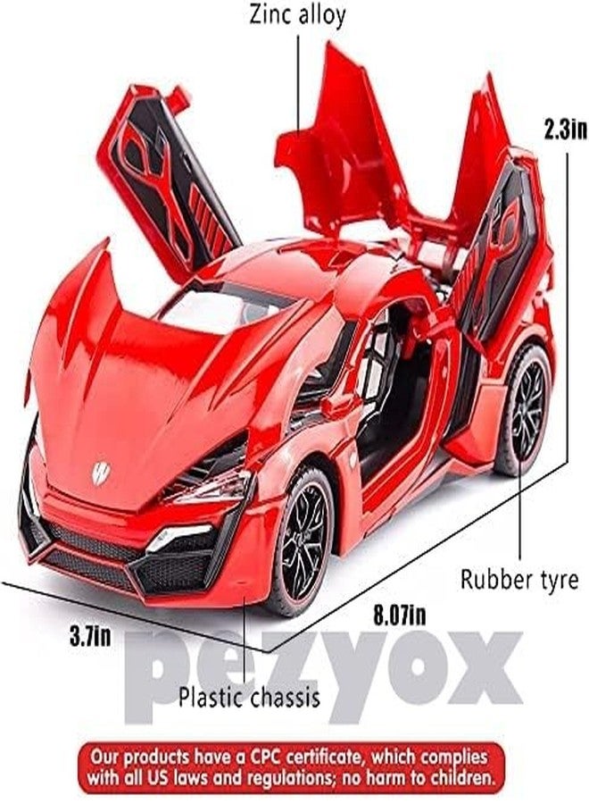 PEZYOX LYKAN HYPERSPORT Sport 1:24 Big Size Diecast Scale Model Alloy Metal Pull Back Toy car for Kids with Openable Doors & Light, Music Toy Vehicle for Kids - Colors as Per Stock (Red) - Image 2