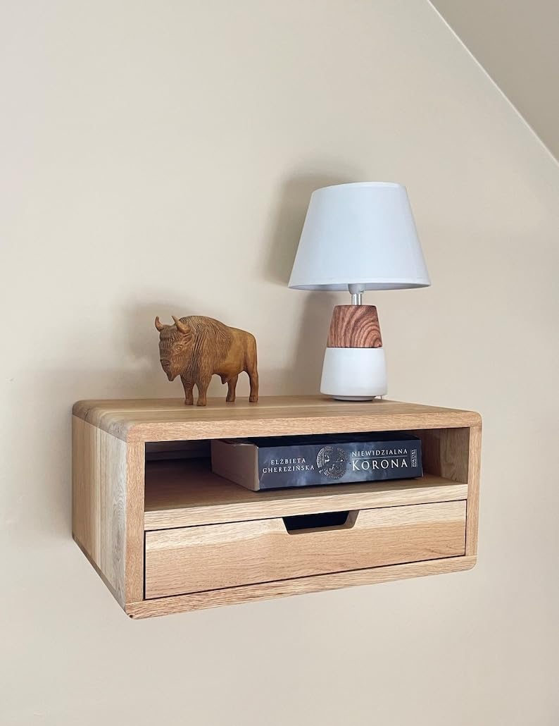 IThree Solid Wood Floating nightstand with 1 Drawer and storag mid Century Bedside Table mid Century Modern End Table nightstand for Bedroom - Image 5