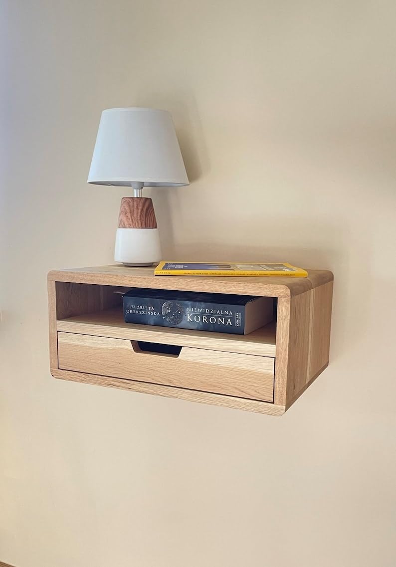 IThree Solid Wood Floating nightstand with 1 Drawer and storag mid Century Bedside Table mid Century Modern End Table nightstand for Bedroom - Image 4