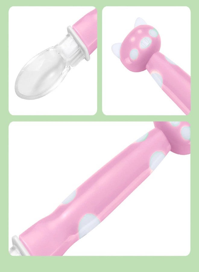 Mopslik Soft Silicone Gel Tip Baby Infant Feeding Training Cartoon Animal Spoon (Pink) (Pack of 2) - Image 5