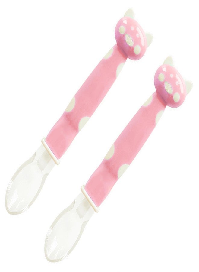 Mopslik Soft Silicone Gel Tip Baby Infant Feeding Training Cartoon Animal Spoon (Pink) (Pack of 2) - Image 1