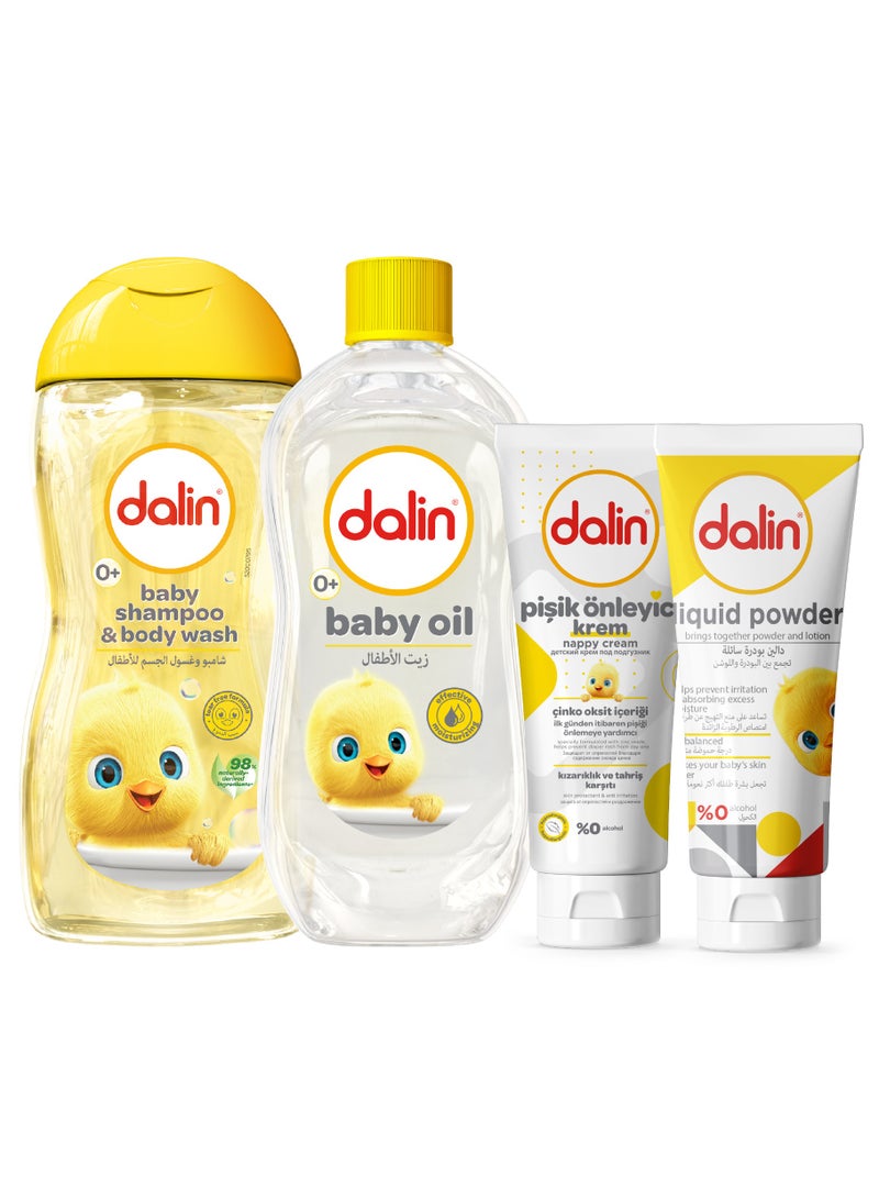 Dalin 5 pieces Gift Set - Baby Shampoo and Body Wash, Baby Oil Baby Liquid Powder 
 Nappy Cream - Image 2
