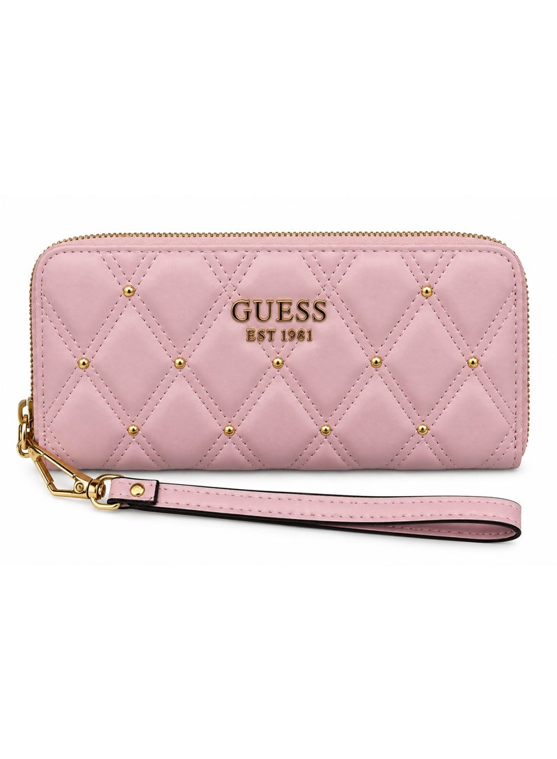 جس محفظة نسائية بسحاب محيطي مبطنة من Guess مع ترصيع، وردي - Image 1