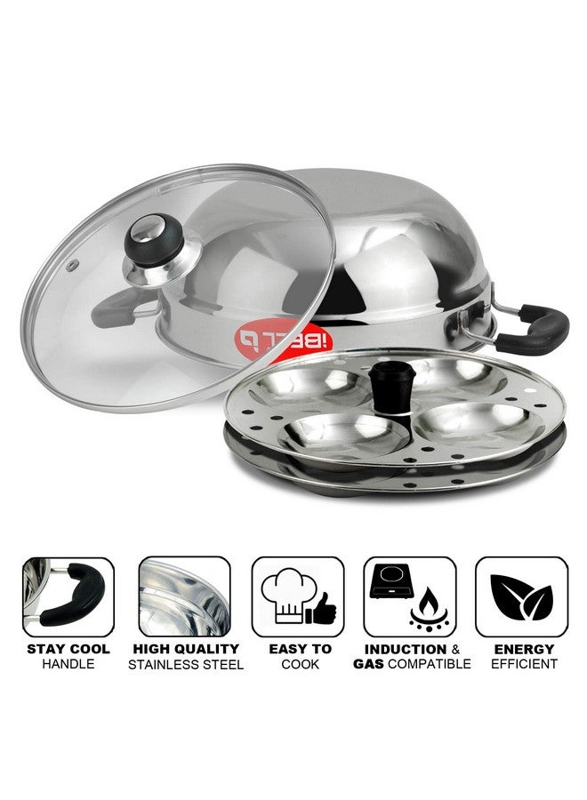 iBELL إيبيل قدر متعدد الاستخدامات من الفولاذ المقاوم للصدأ سعة 3 لترات مع صحنين إيدلي (10 إيدلي) وغطاء زجاجي - Image 4