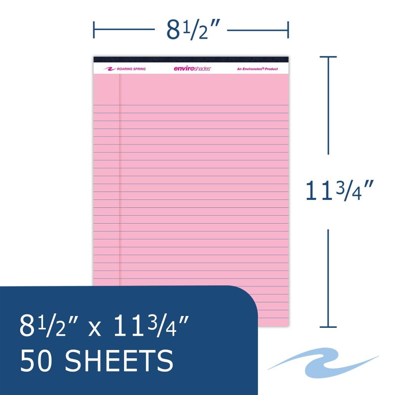 ROARING SPRING Enviroshades Recycled Colored Legal Pads, Pink, 12 Pack, 8.5" x 11", Legal Ruled, 50 Sheets Per Pad, 15 lb Perforated Paper, Made in USA - Image 2