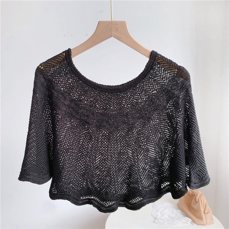 Knitted Shawl Lazy Turtleneck Scarf Fashion Cheongsam Outer Rope Air Conditioning Room Small Shawl Cervical Spine Protection Wave Blouse Black (send brooch) 