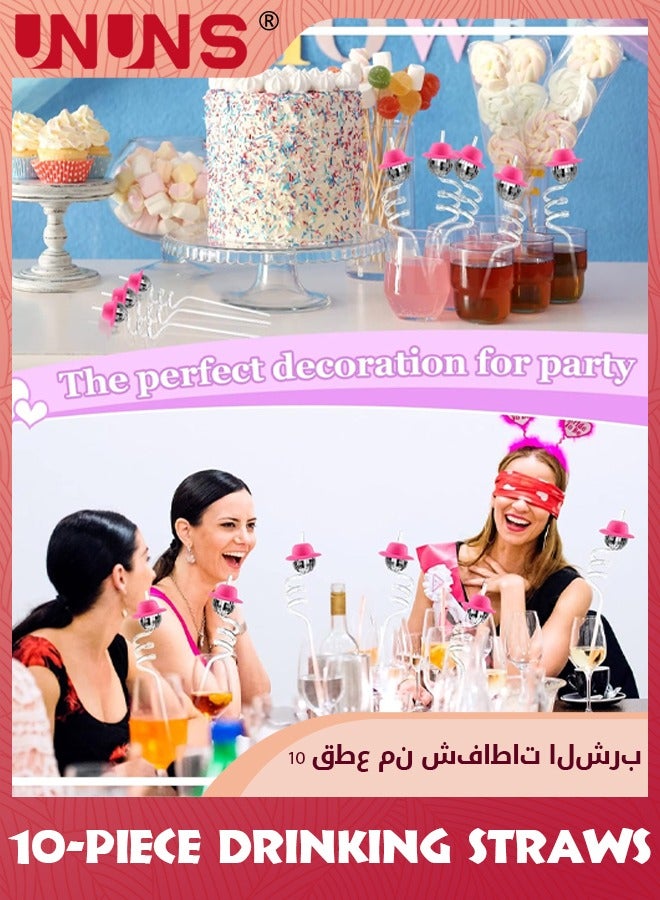 UNUNS Drinking Straw Set,10-Piece Mirror Disco Ball Straws,Mini Disco Cowboy Cowgirl Pink Hat Straw Party Decor For Dance Holiday Wedding Birthday Supplies - Image 3