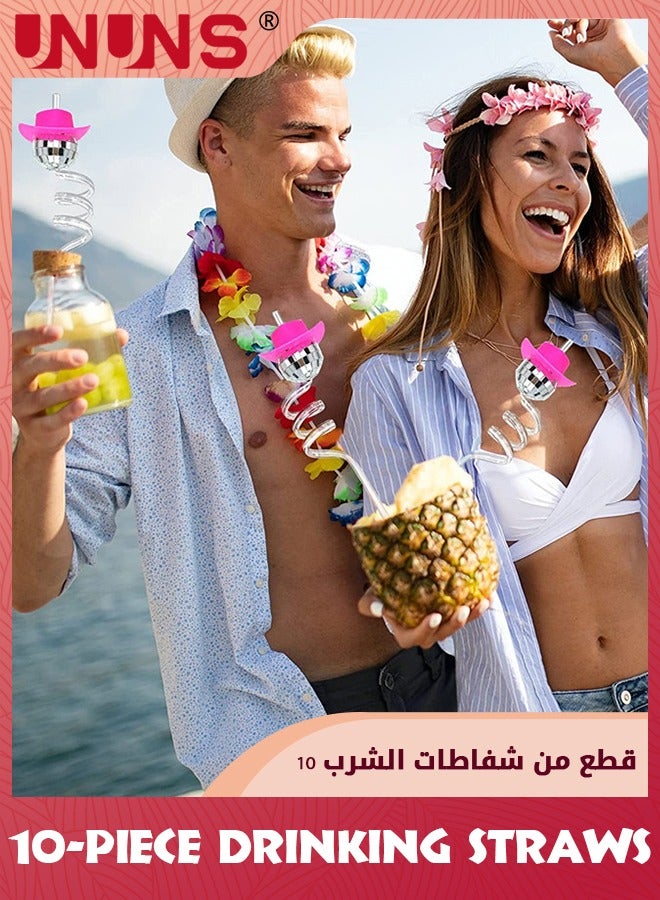 UNUNS Drinking Straw Set,10-Piece Mirror Disco Ball Straws,Mini Disco Cowboy Cowgirl Pink Hat Straw Party Decor For Dance Holiday Wedding Birthday Supplies - Image 4