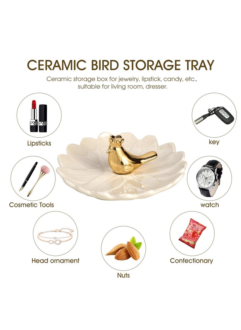 Small Ceramic Jewelry Tray with Gold Bird, Elegant Trinket Dish for Rings, Earrings, Necklaces, Bracelets, Ideal for Entryway, Dresser Decor, Gift for Women and Girls  - Image 5