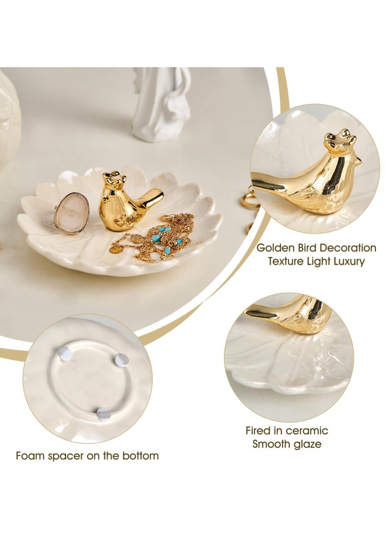 Small Ceramic Jewelry Tray with Gold Bird, Elegant Trinket Dish for Rings, Earrings, Necklaces, Bracelets, Ideal for Entryway, Dresser Decor, Gift for Women and Girls  - Image 3
