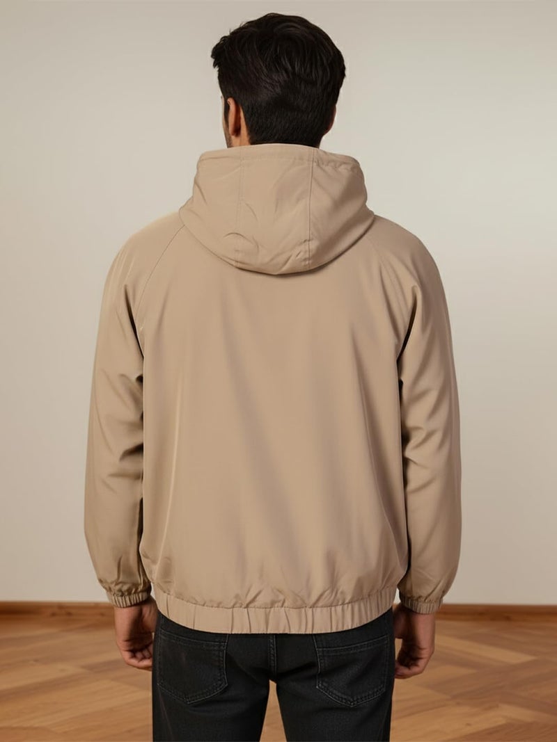 CHKOKKO Mens Stylish Oversized Windcheater Jacket with Zip Closure Lightweight Sportswear for Running Travel Hiking Outdoor and Rainy Season Wear Khaki XL - Image 3