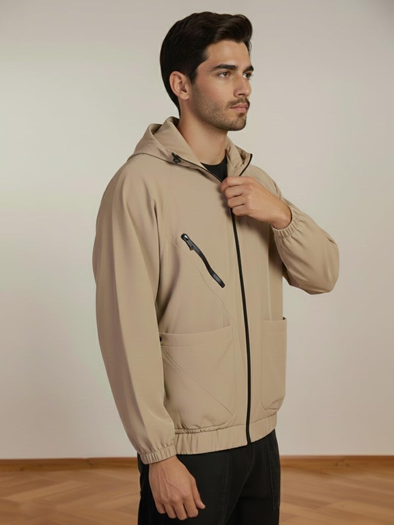 CHKOKKO Mens Stylish Oversized Windcheater Jacket with Zip Closure Lightweight Sportswear for Running Travel Hiking Outdoor and Rainy Season Wear Khaki XL - Image 5