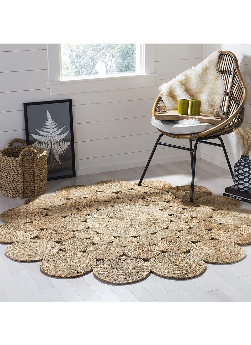 LINGWEI Jute Rug Carpet Floor Mate Round Area Rug For Living room Bedroom Beige 120x120cm  - Image 3