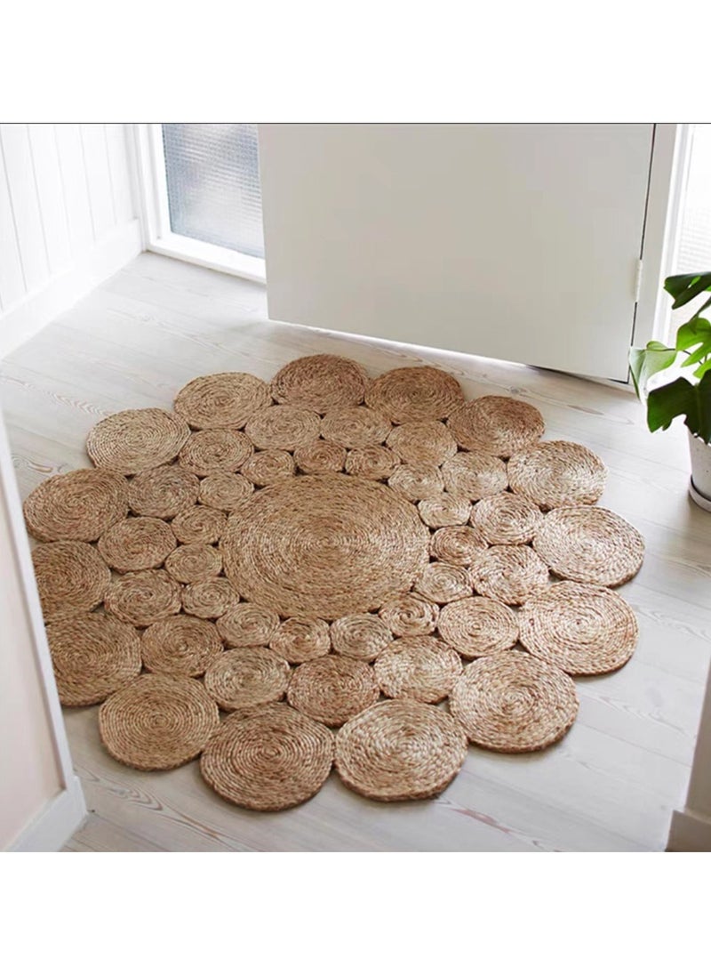LINGWEI Jute Rug Carpet Floor Mate Round Area Rug For Living room Bedroom Beige 120x120cm  - Image 5