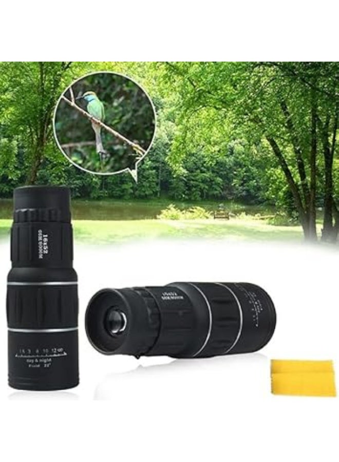 منظار أحادي العدسة بعدسة تكبير بصرية مزدوجة التركيز بتكبير 16 مرة مناسبة للسفر في الخارج لمشاهدة الطيور  (52 ملم، أسود) - Image 3