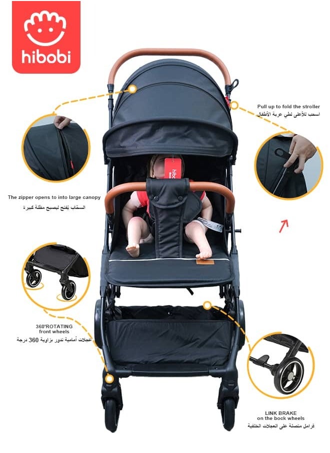 hibobi - Lightweight Travel Stroller for Baby & Toddlers - Easy Fold & Compact Stroller with Canopy, Storage Basket, Multi-Position Recline & Convenient Two-Hand Fold - Airplane Stroller for Infants & Newborn - Image 1