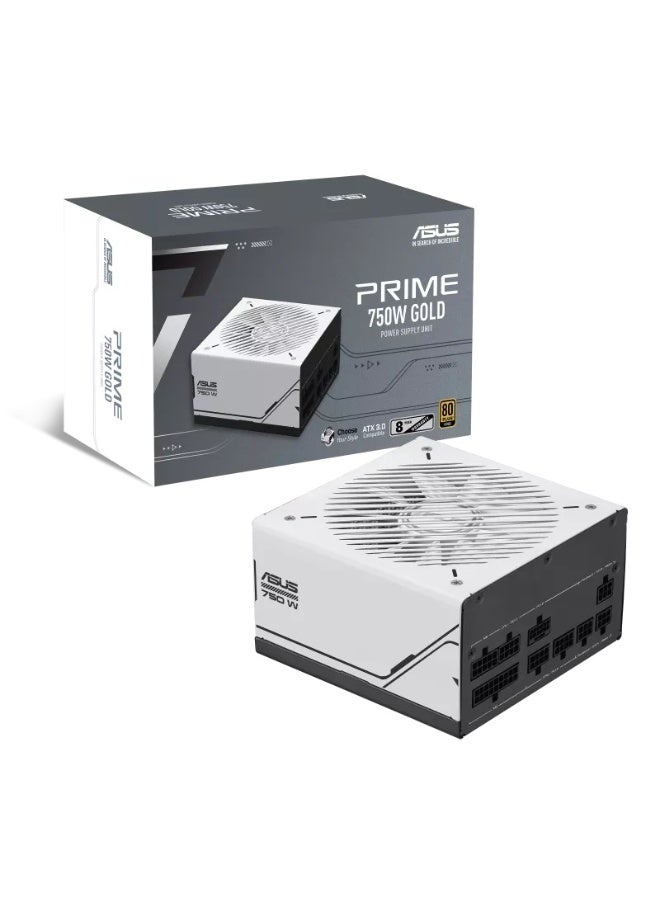 ASUS Prime 750W 80+ Gold Fully Modular ATX 3.1 Power Supply, PCIe 5.0 Ready, 16-Pin Gen 5 Cable Included, Dual Ball Bearing Fan, Compact 150mm Size, White/Black Interchangeable Housing, White | 90YE00U1-B0NA00 - Image 1