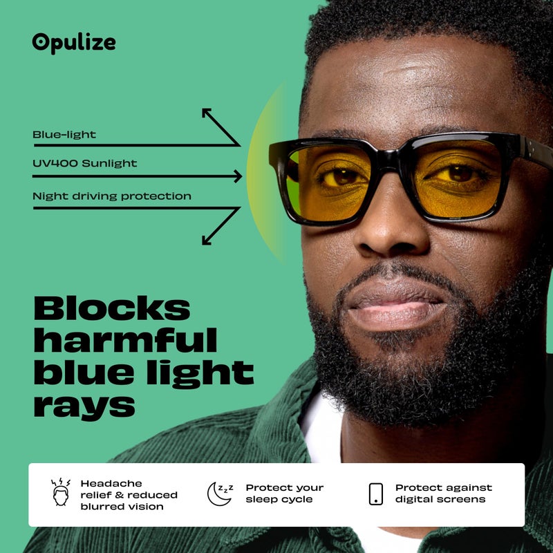 OPULIZE ERA Blue Light Glasses for Women Men, Oversized Frame with Yellow Polarised Lens and UV400 Protection, Anti-Reflective & Anti-Glare, Outdoor & Driving Glasses, Black (Pack of 1) - Image 5