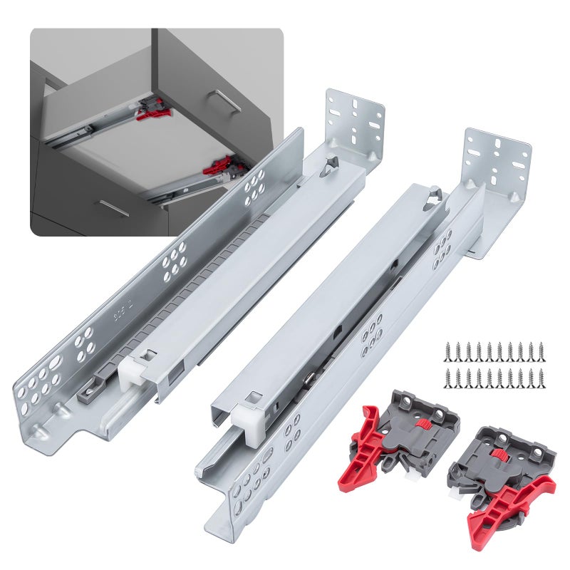 LONTAN Undermount Soft Close Drawer Slides 21 Inch Hidden Bottom Mount Full Extension Cabinet Rails with Rear mounting Bracket and Locking Devices 1 Pair Concealed Drawer Runners 100lb Load Capacity - Image 1