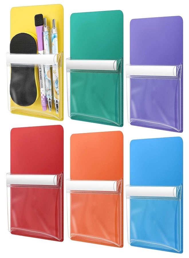 Sherr 6 Pcs Magnetic Pockets Pen Marker Holders, Whiteboard Magnetic Pouches 4.7 x 6.5 Clear File Holder for Fridge Locker Classroom, Dry Erase Marker Storage Organizer (4.7 x 6.5 in,Mixed Colors) - Image 1