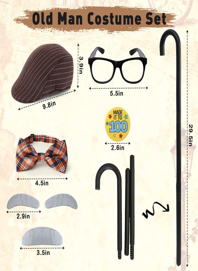 G.C Kids Old Man Costume for Boys 2-8, Grandpa Dress Up Kit with Beret Hat, Cane, Bow Tie & Suspender, School Career Day Grandpa Outfit for 100 Days of School Costume, Halloween, History Project Play - Image 5