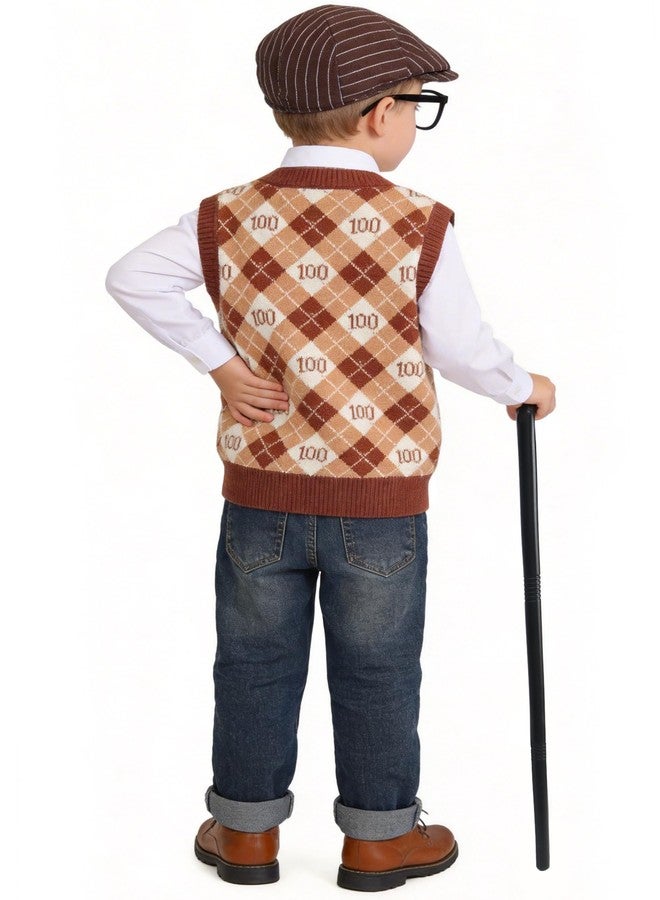 G.C Kids Old Man Costume for Boys 2-8, Grandpa Dress Up Kit with Beret Hat, Cane, Bow Tie & Suspender, School Career Day Grandpa Outfit for 100 Days of School Costume, Halloween, History Project Play - Image 3
