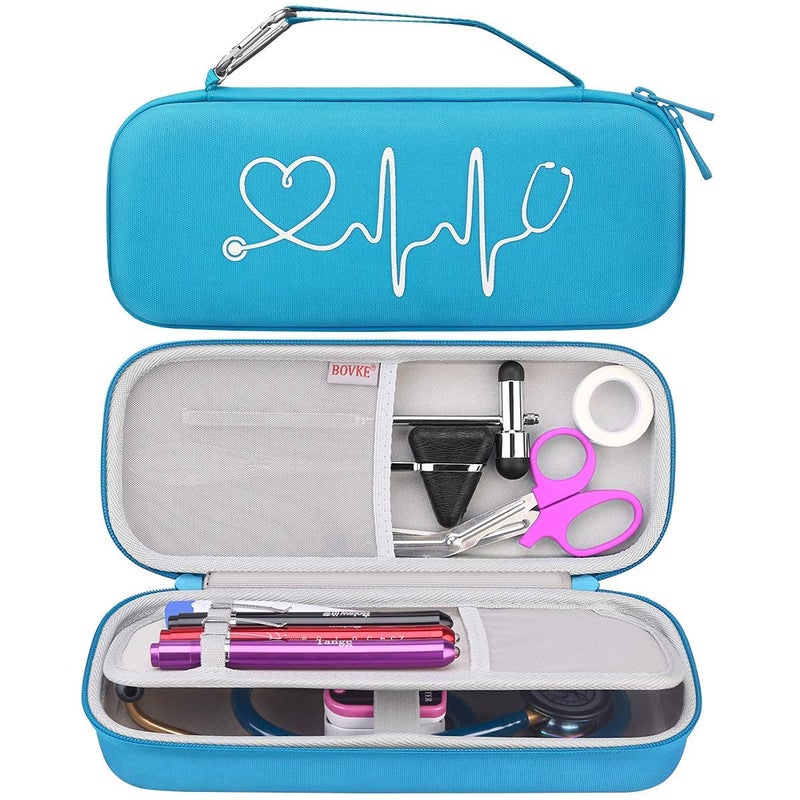 BOVKE Stethoscope Case for 3M Littmann Classic III Monitoring, Lightweight II S.E, Cardiology IV Diagnostic, MDF Acoustica Stethoscopes, Extra Room for Nurse Essentials and Medical Supplies, Blue