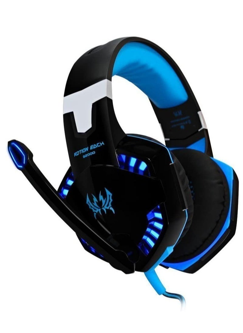 G2000 Gaming Headphone Headset Stereo Bass Over-ear Headband Mic PC Blue - Image 2