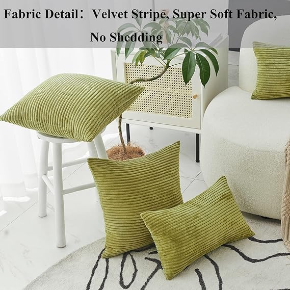 Guffaw/ Corduroy/Stripped/Luxury Cushion Covers Standard Size 16"X16" INCHES (1, Mehndi[Green]) - Image 4
