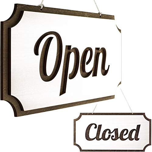 Toros.Store Double-Sided Wooden Open Sign for Business - 12 х 6 Inches Open Closed Sign for Window or Door, Vintage Style Wood Panel, Decorative - Image 1