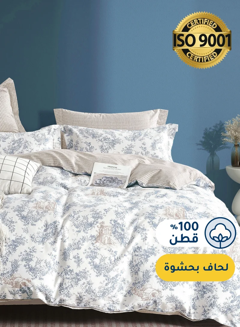 Master Home Textile Cotton Floral Comforter Sets, Fits 120 x 200 cm Single Size Bed, 5 Pcs, 100% Cotton 200 Thread Count, With Removable Filling, Veronica Series